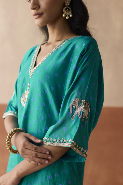 Royal elephant turquoise kaftan set
