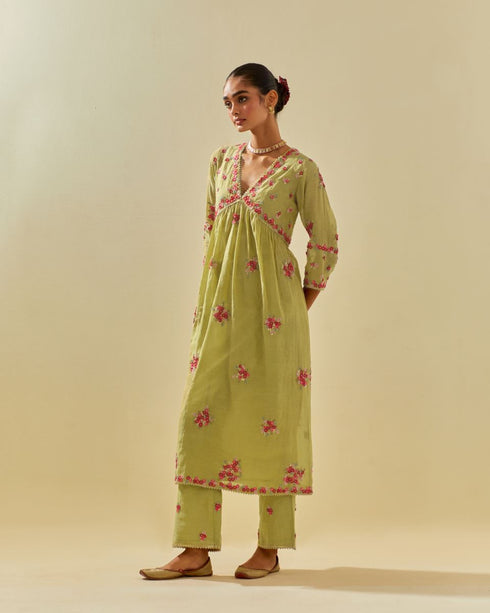 Rukmini green kurta dress set
