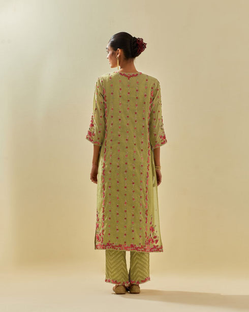 Rukmini green paneled kurta set