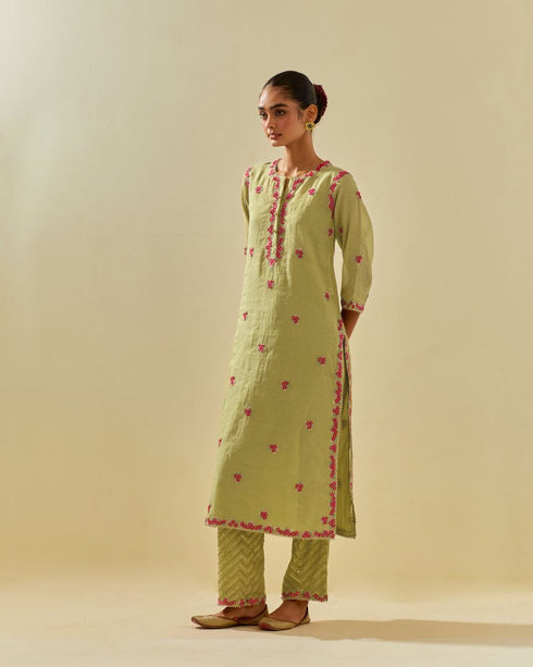 Rukmini green straight kurta set