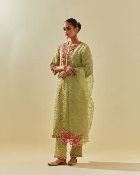 Rukmini green tissue chanderi kurta set