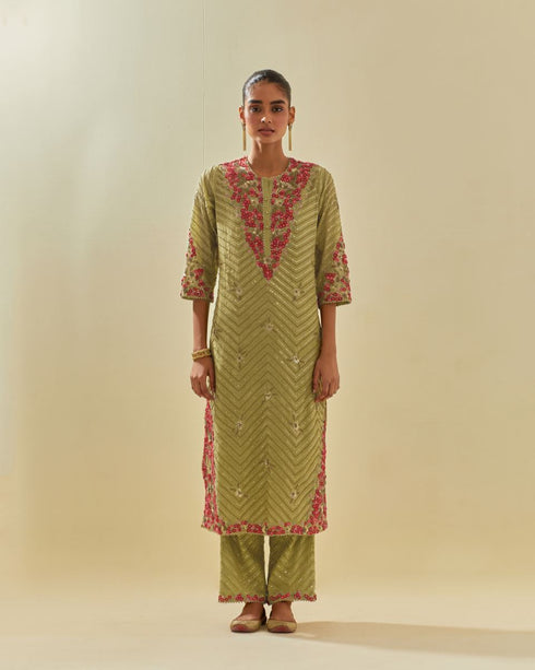 Rukmini green tissue chanderi kurta set
