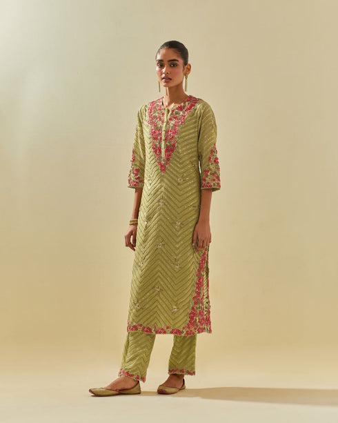 Rukmini green tissue chanderi kurta set