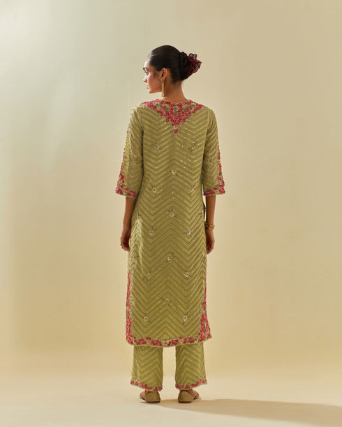 Rukmini green tissue chanderi kurta set