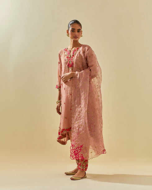 Rukmini pink kalidar kurta set
