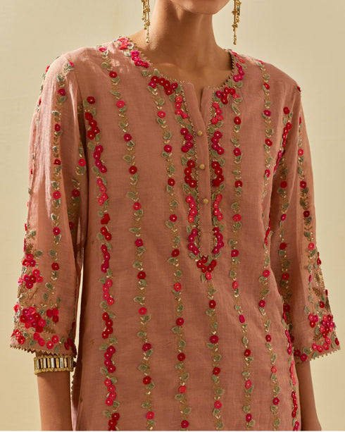 Rukmini pink paneled kurta set