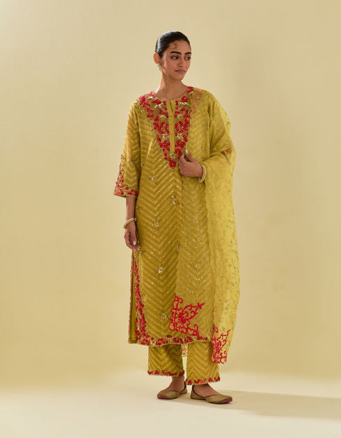 Rukmini yellow tissue chanderi kurta set