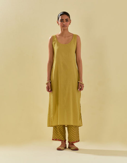 Rukmini yellow tissue chanderi kurta set