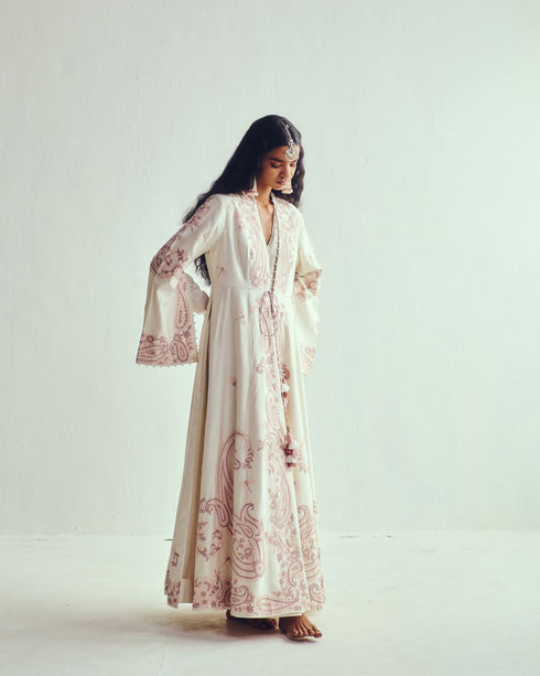 Rumi ivory anarkali with long jacket