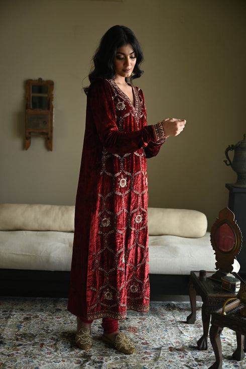 Rumi red kurta with chudidaar