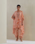 Rust crushed embroidered yoke kaftan set