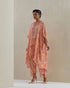 Rust crushed embroidered yoke kaftan set