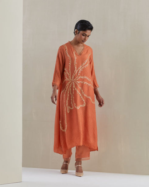 Rust crushed kurta set