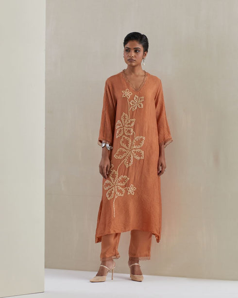 Rust crushed kurta set-2