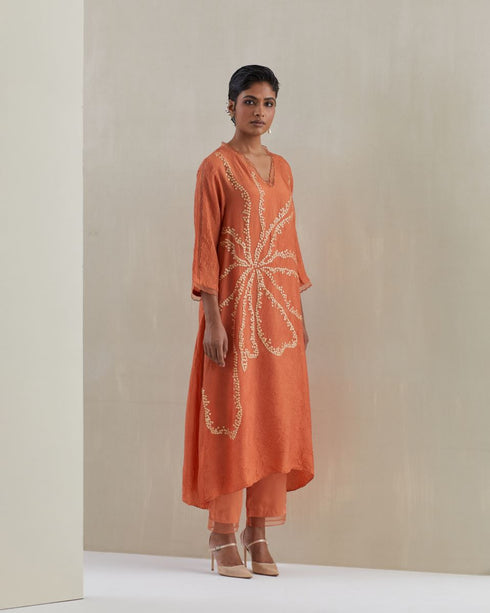 Rust crushed kurta set