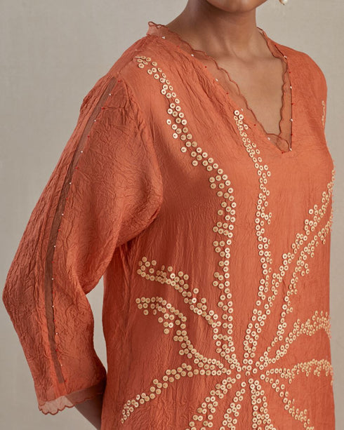 Rust crushed kurta set