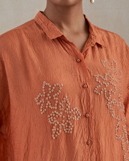 Rust crushed long shirt set
