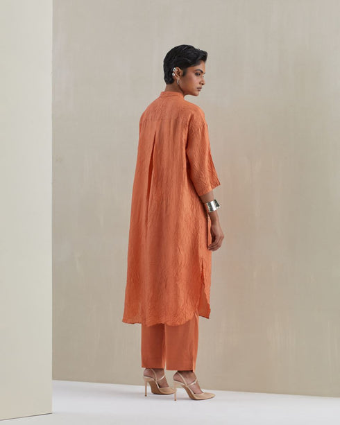Rust crushed long shirt set