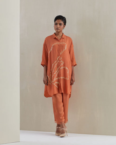 Rust crushed shirt co-ord set