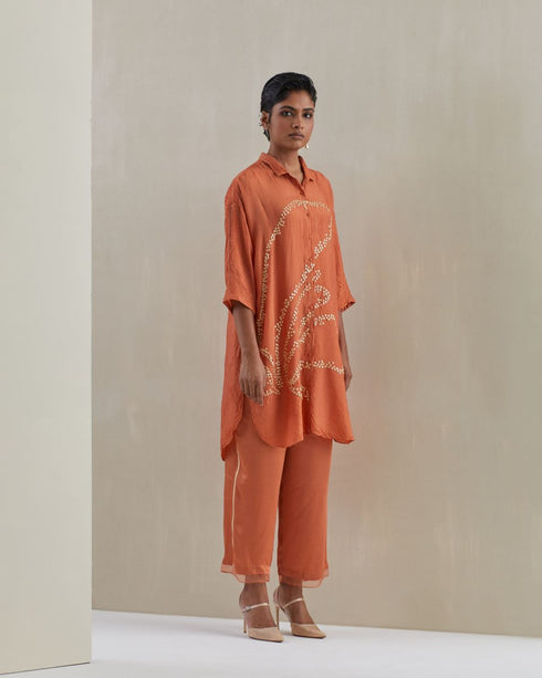 Rust crushed shirt co-ord set