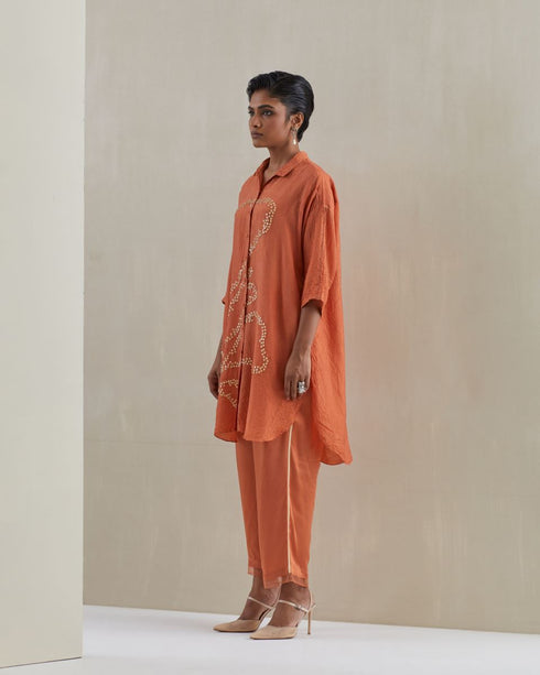 Rust crushed shirt co-ord set