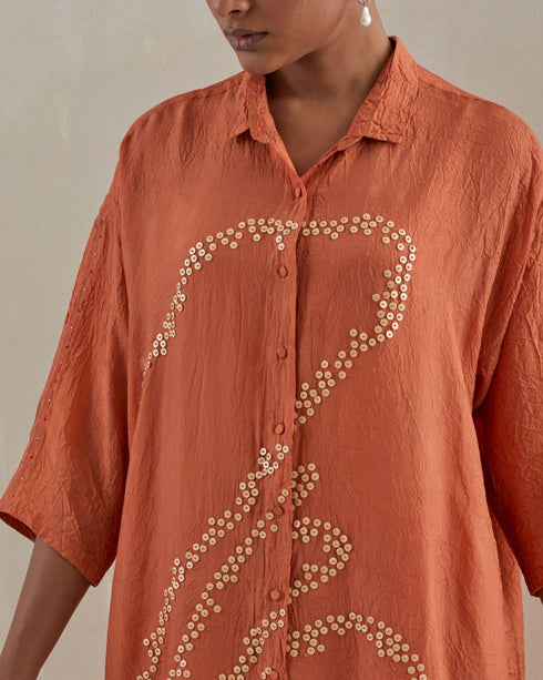 Rust crushed shirt co-ord set