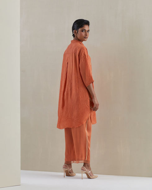 Rust crushed shirt co-ord set