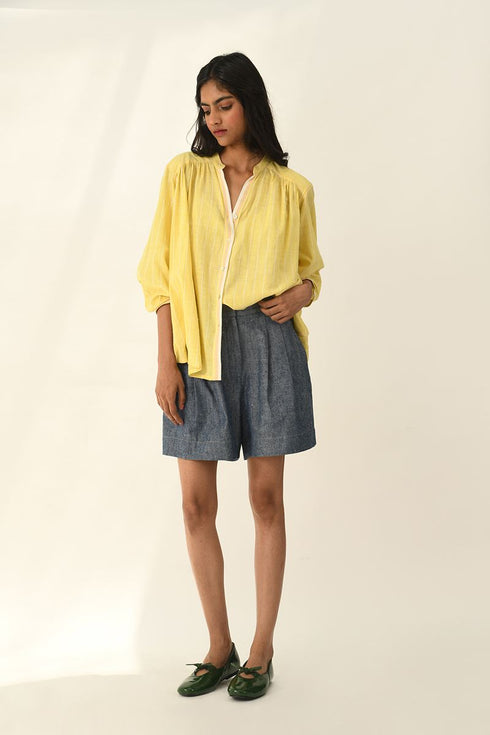 Sabinii lemon yellow smocking shirt