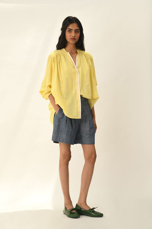 Sabinii lemon yellow smocking shirt