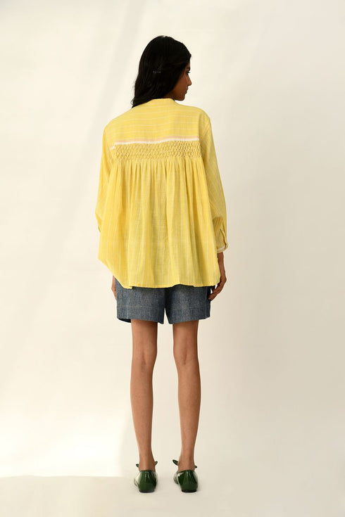 Sabinii lemon yellow smocking shirt