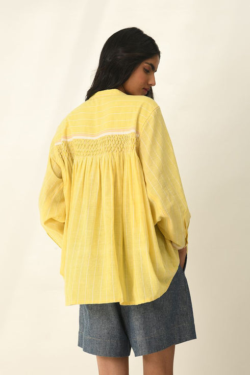Sabinii lemon yellow smocking shirt