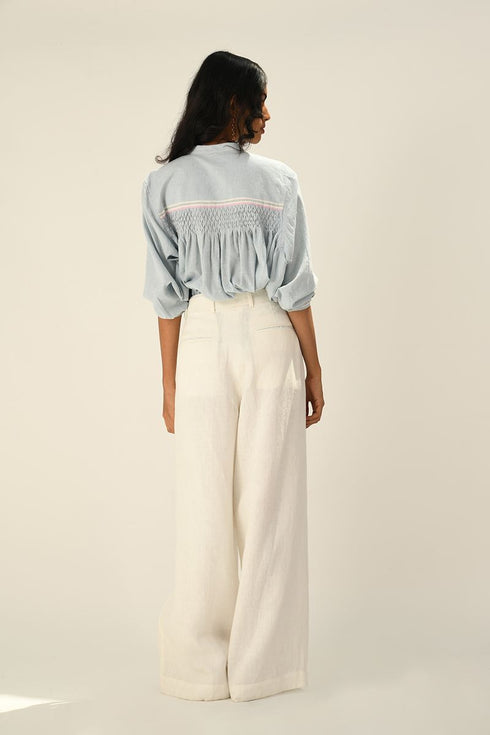 Sabinii powder blue smocking shirt