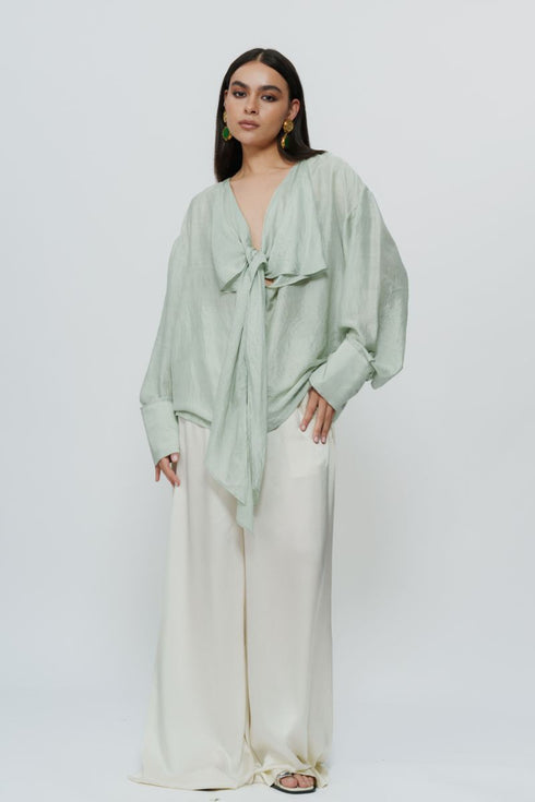 Sage green draped shirt