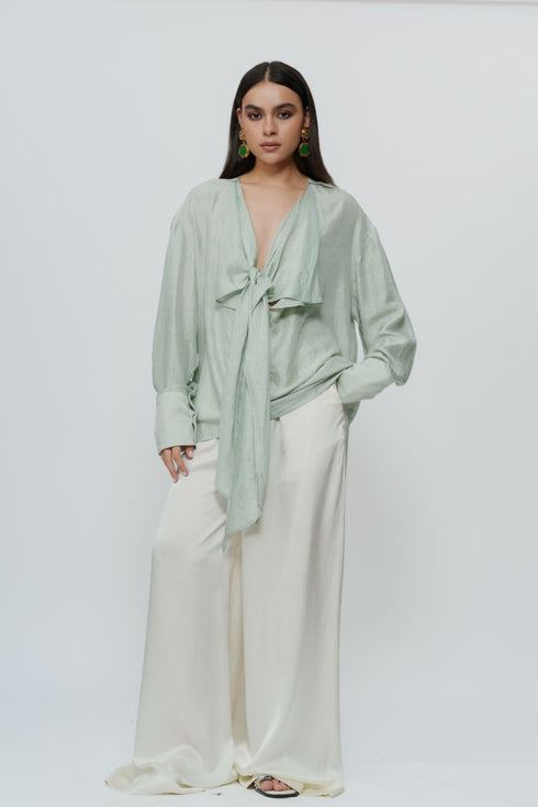 Sage green draped shirt