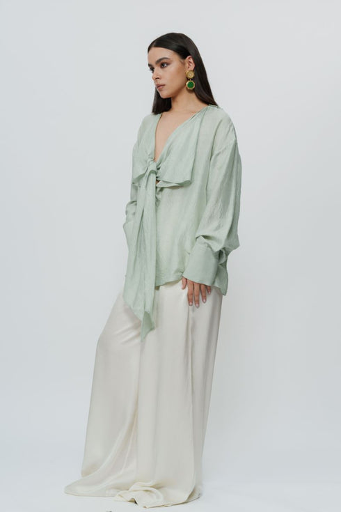 Sage green draped shirt
