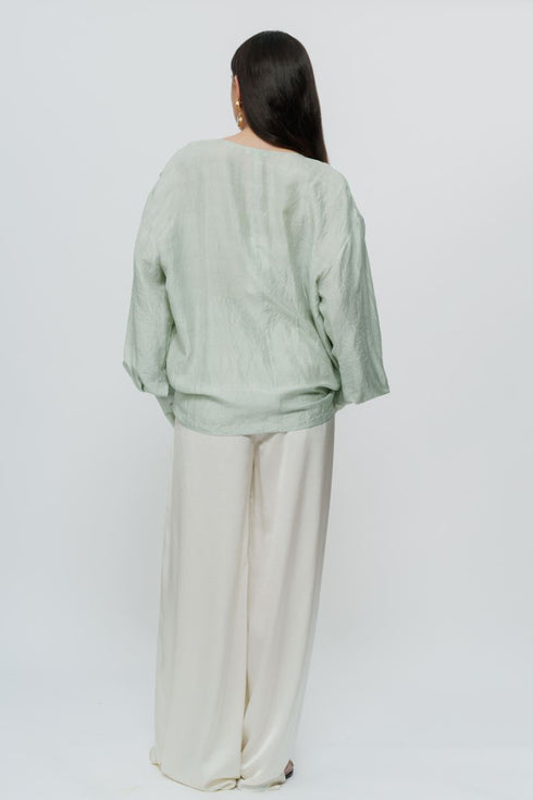 Sage green draped shirt