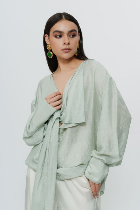 Sage green draped shirt