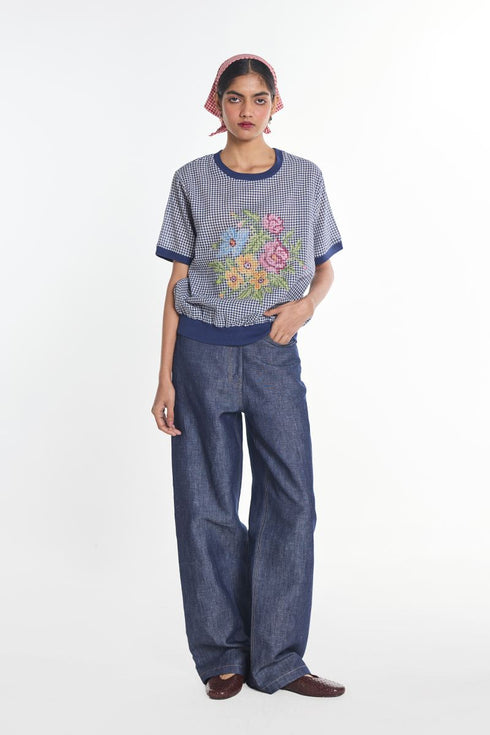 Salvia embroidered top