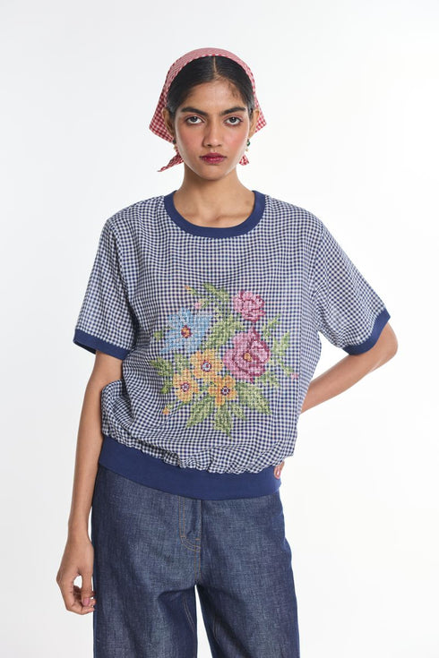 Salvia embroidered top