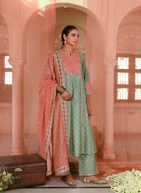 Sanganeri green kurta set