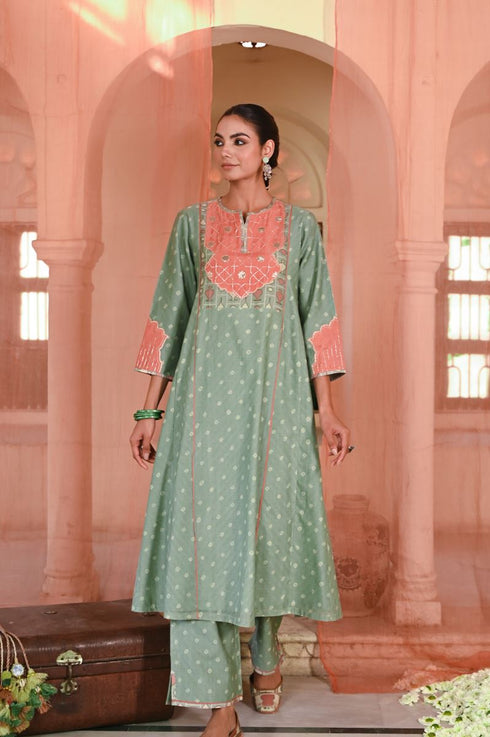 Sanganeri green kurta set