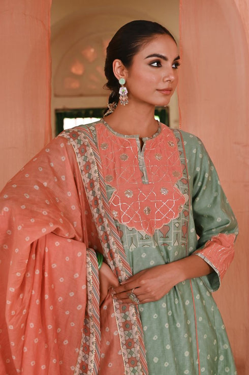 Sanganeri green kurta set