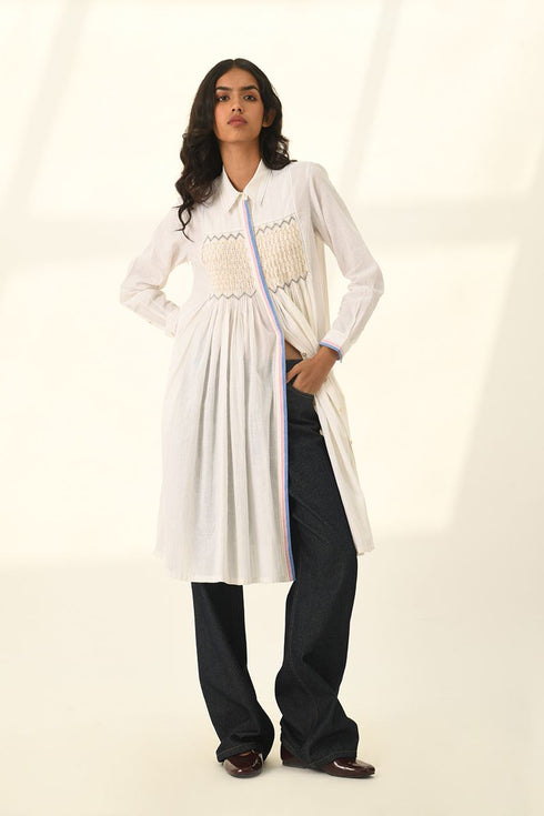 Sertata ivory smocking tunic