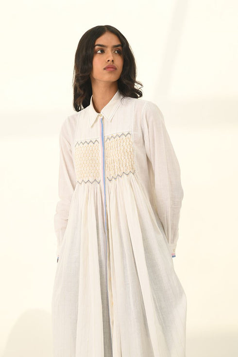Sertata ivory smocking tunic