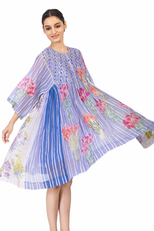 Sery blue floral shirt dress