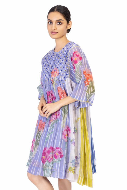 Sery blue floral shirt dress