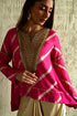 Shabana pink leheriya top with ivory cowl skirt