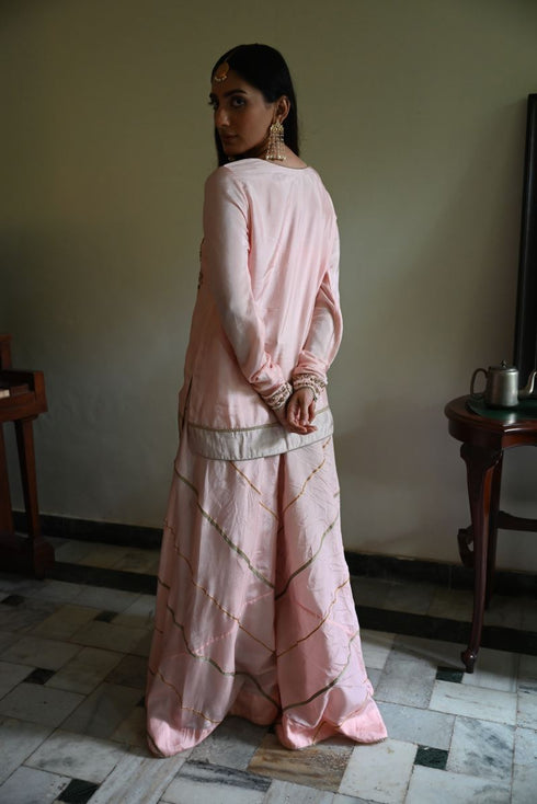 Shalimar Bagh blush pink maala kurta with gharara