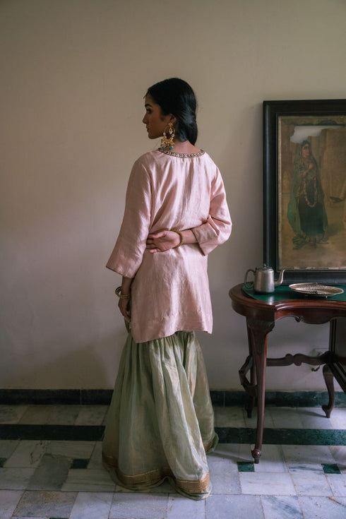 Shalimar Bagh pink anisha kurta with pista green Sharara