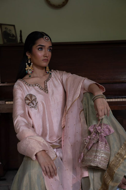 Shalimar Bagh pink anisha kurta with pista green Sharara